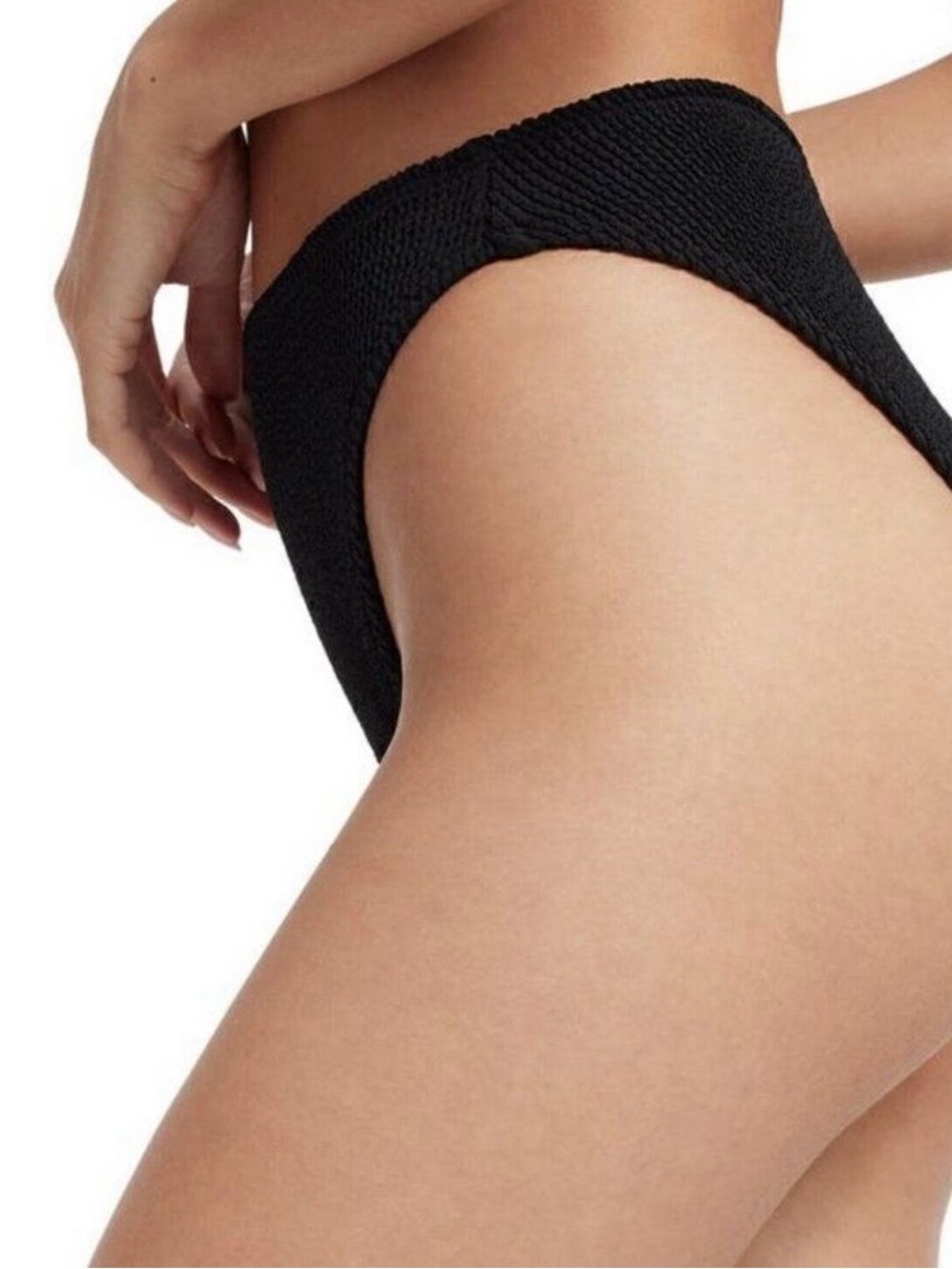Good American Black Ribbed High Waisted Bikini Bottoms GSW0100‎ Size 0 NEW